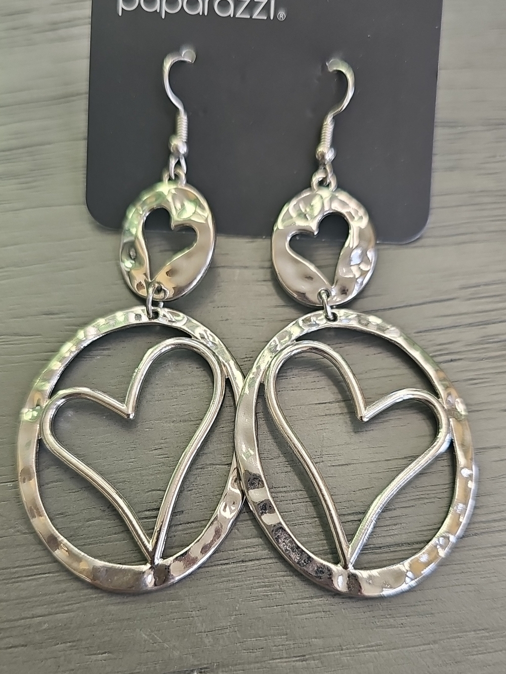 paparazzi Shiny Silver Heart Drop Earrings